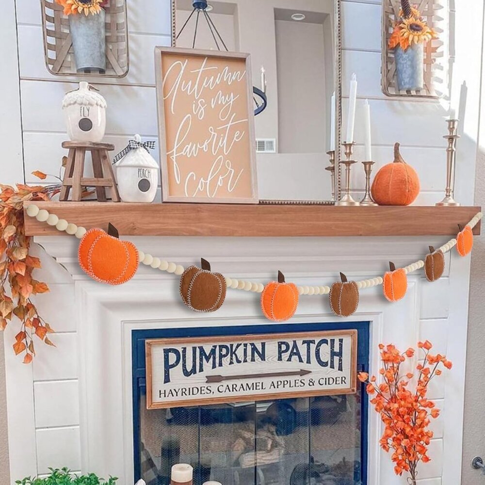 Thanksgiving Decorations for Home, Felt Pumpkin Bead Garland for and Wood Bead f - Picture 5 of 6